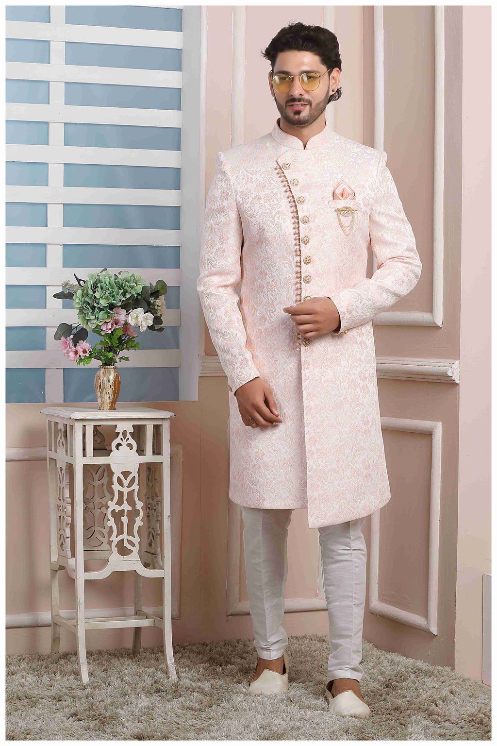 Raivat Ethnic Jacquard Silk Thread Work Indo Western In Pink Colour - Distacart