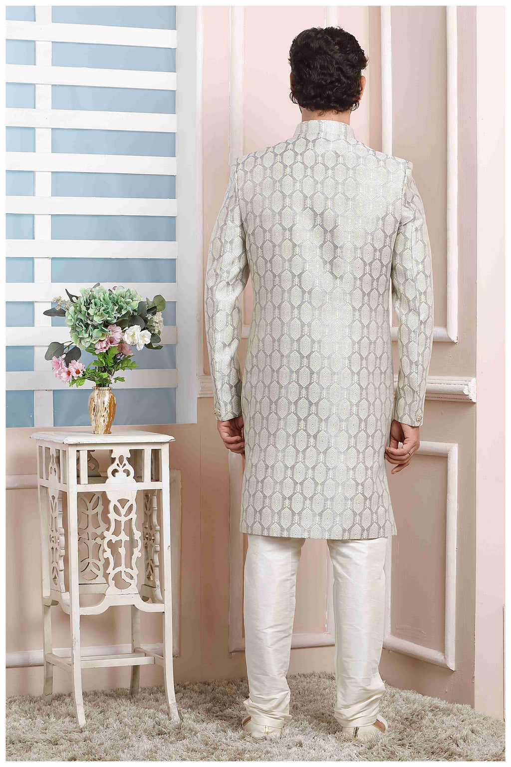 Raivat Ethnic Jacquard Silk Thread Work Indo Western In Grey Colour - Distacart