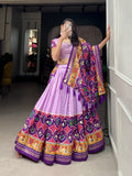 Lorenvalley Lavender Tussar Silk Patola Print With foil work Lehenga Choli with Dupatta