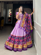 Lorenvalley Lavender Tussar Silk Patola Print With foil work Lehenga Choli with Dupatta