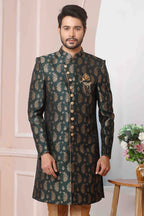 Raivat Ethnic Jacquard Silk Thread Work Indo Western In Green Colour - Distacart