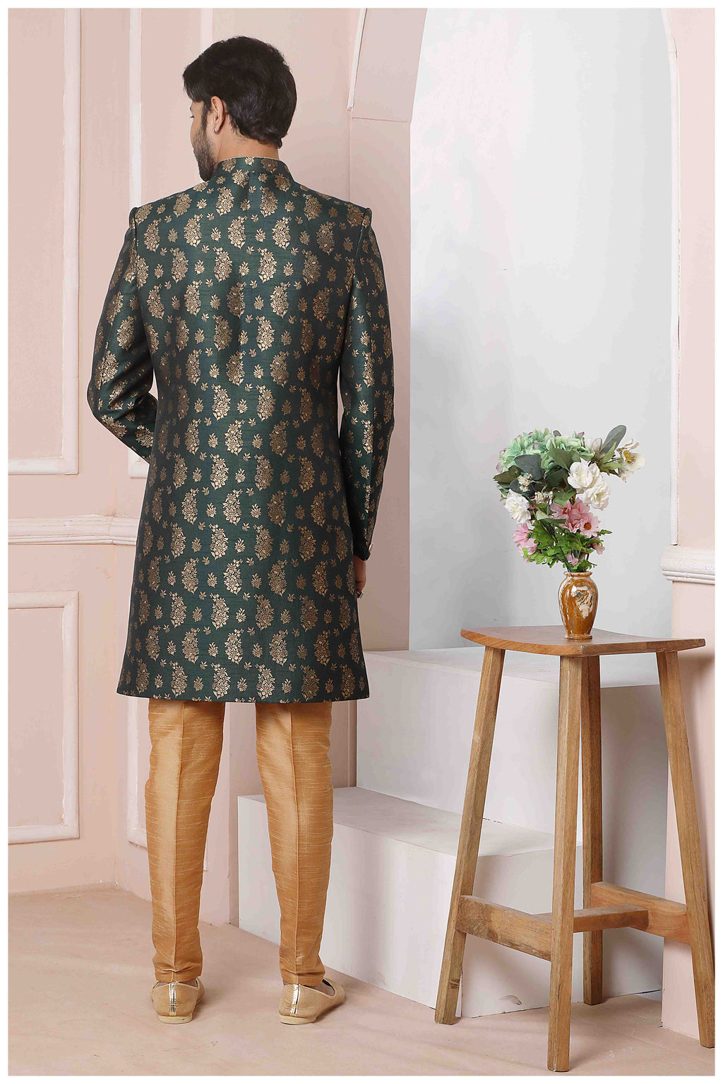 Raivat Ethnic Jacquard Silk Thread Work Indo Western In Green Colour - Distacart