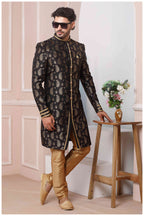 Raivat Ethnic Jacquard Silk Thread Work Indo Western In Black Colour - Distacart