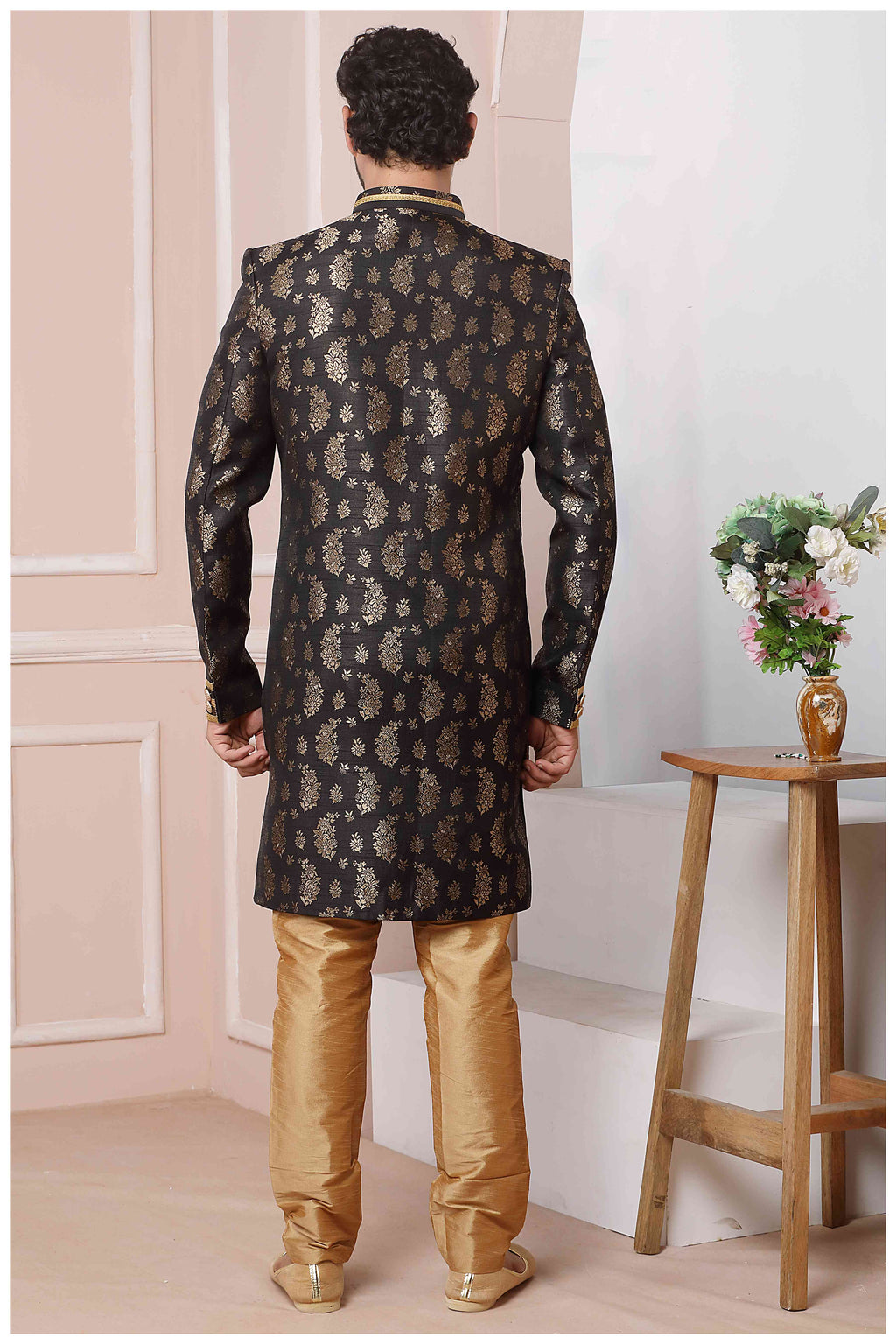 Raivat Ethnic Jacquard Silk Thread Work Indo Western In Black Colour - Distacart