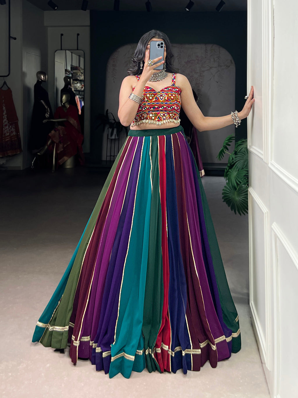 Lorenvalley Fashion Multicolor Georgette Lace Touch Up Lehenga Choli