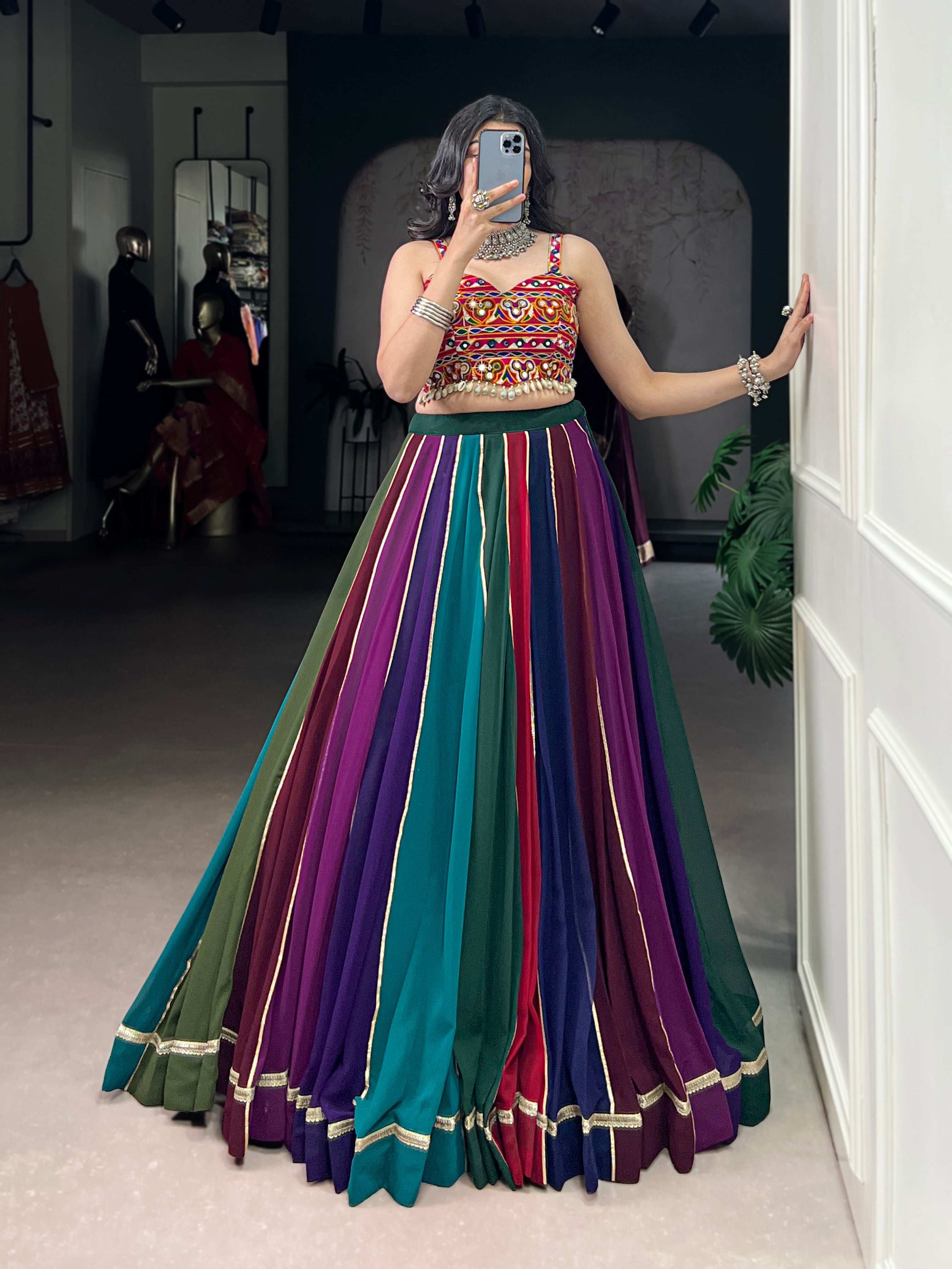 Lorenvalley Fashion Multicolor Georgette Lace Touch Up Lehenga Choli