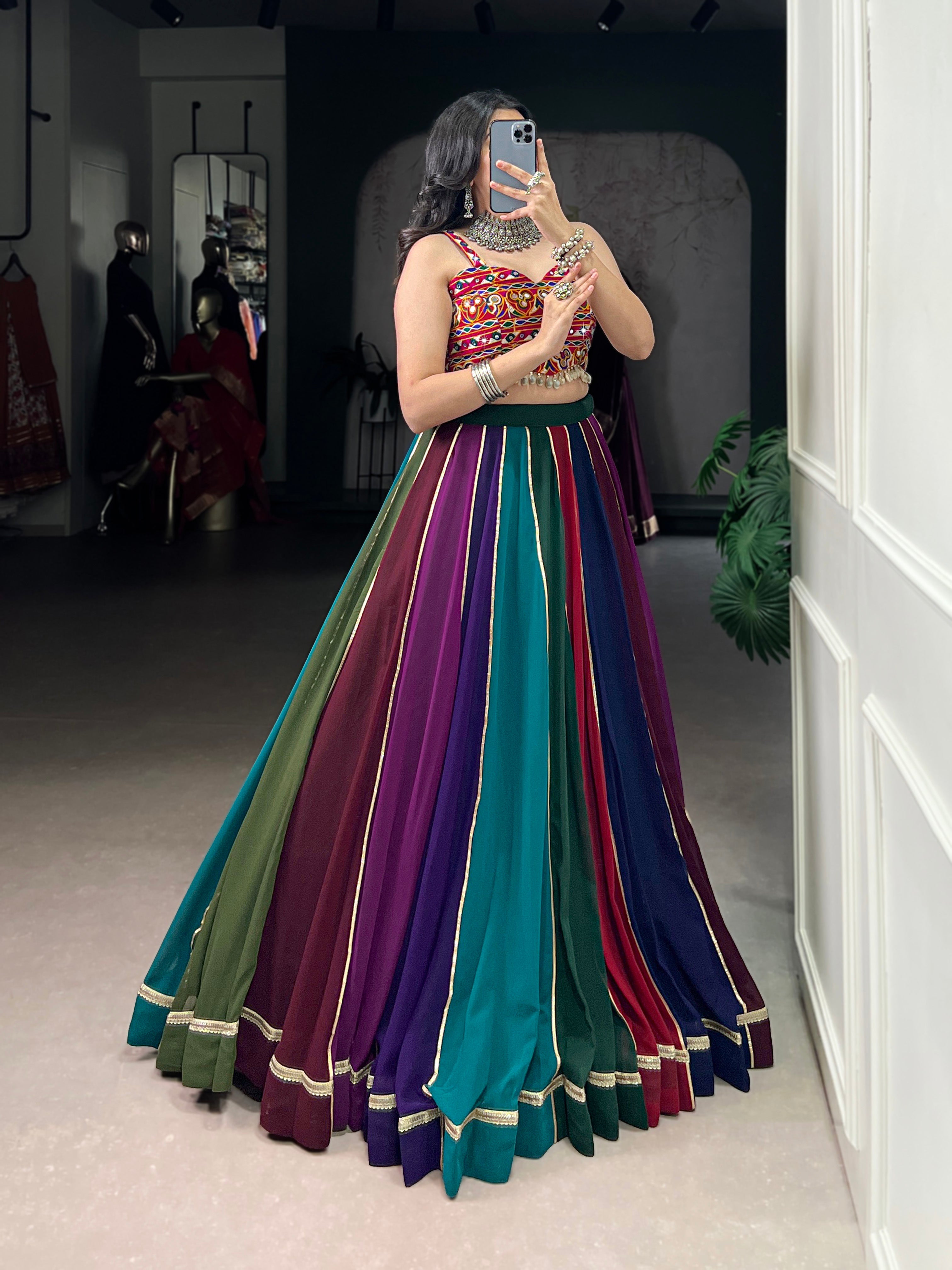 Lorenvalley Fashion Multicolor Georgette Lace Touch Up Lehenga Choli