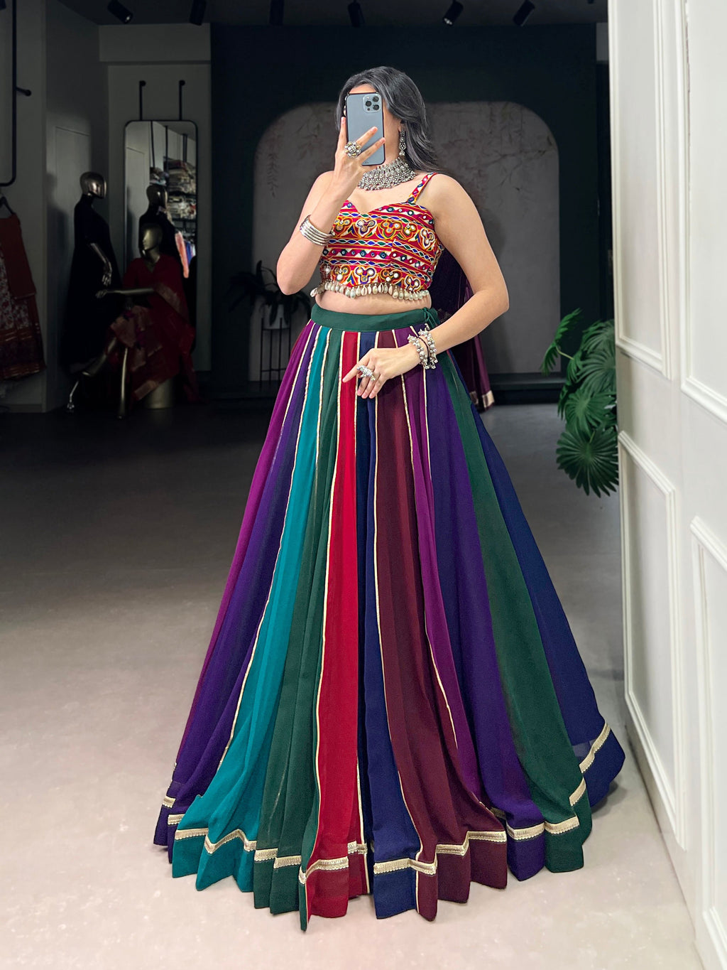 Lorenvalley Fashion Multicolor Georgette Lace Touch Up Lehenga Choli