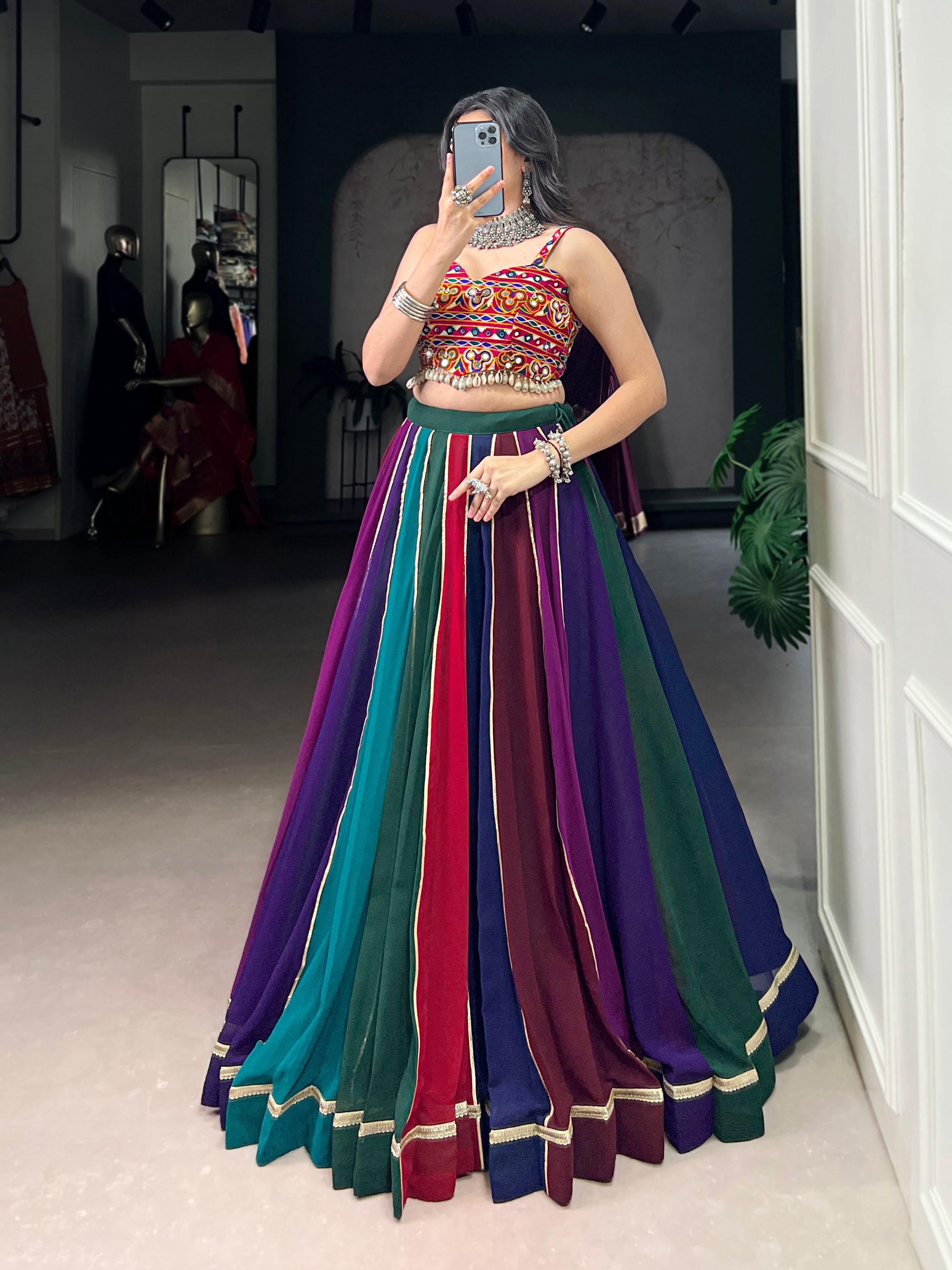 Lorenvalley Fashion Multicolor Georgette Lace Touch Up Lehenga Choli