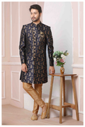 Raivat Ethnic Jacquard Silk Thread Work Indo Western In Blue Colour - Distacart