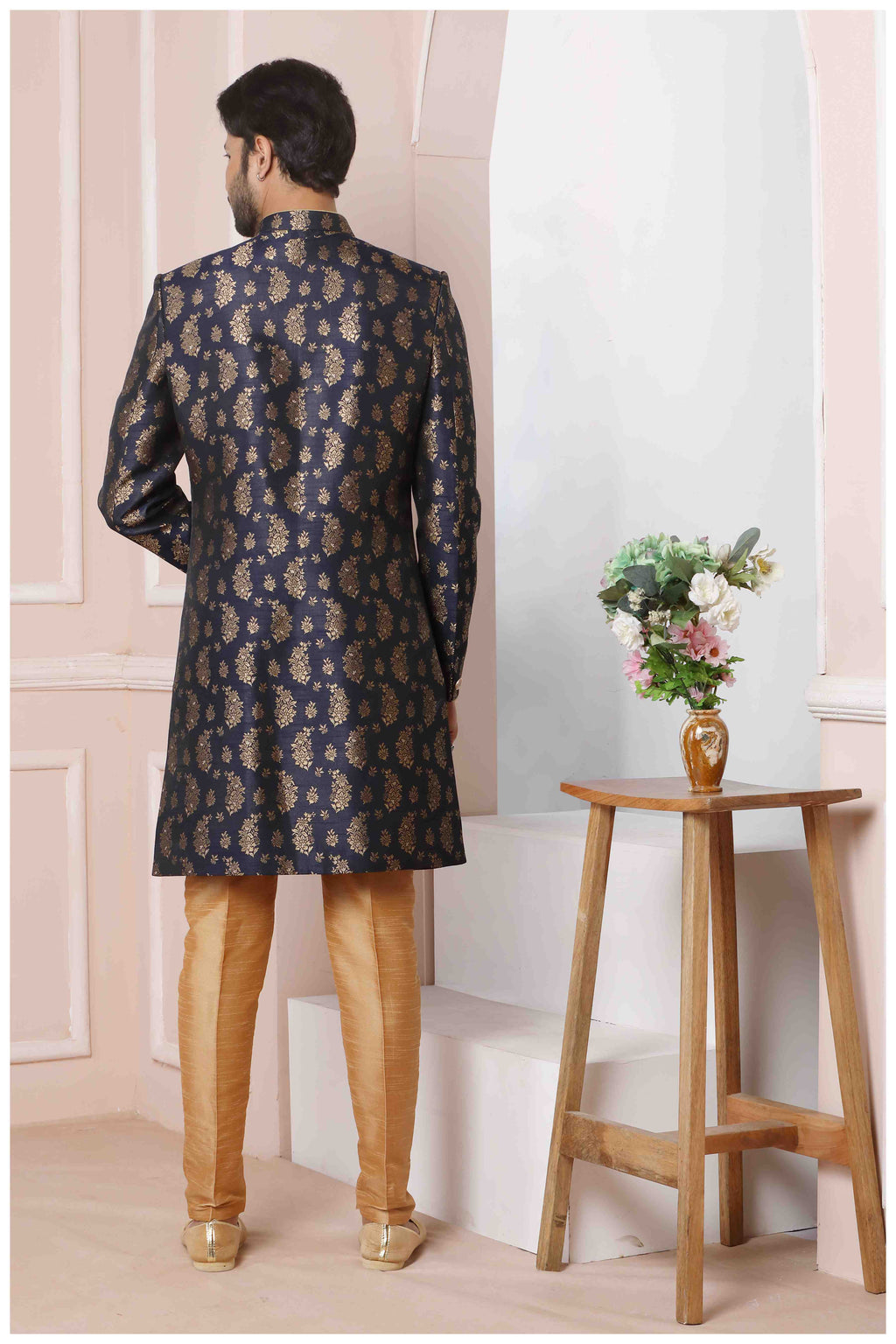 Raivat Ethnic Jacquard Silk Thread Work Indo Western In Blue Colour - Distacart