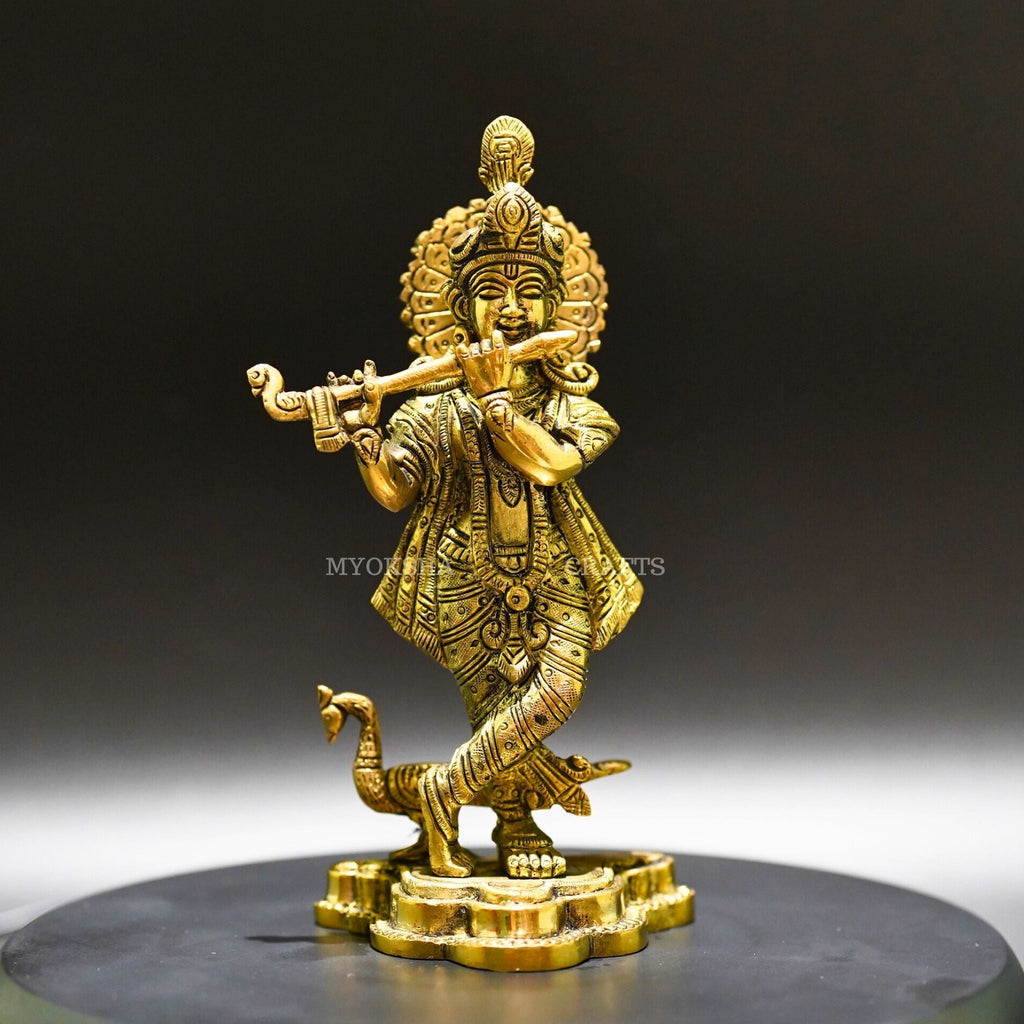 Divine Grace: Krishna Standing Brass Idol - Bringing the Spiritual Presence of Krishna