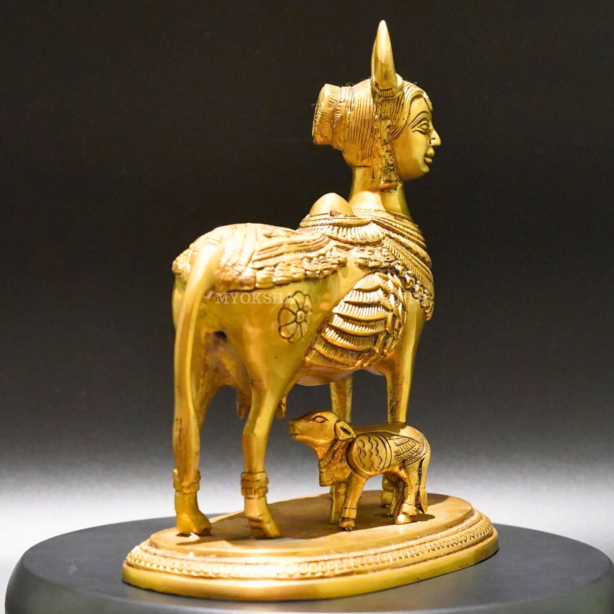 Brass Kamadhenu with Calf Idol - Divine Source of Fulfillment and Nourishment