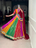 Lorenvalley Fashion Multicolor Georgette Leheriya Print with Embossed Design Lace Touch Up Lehenga Choli with Dupatta