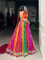 Lorenvalley Fashion Multicolor Georgette Leheriya Print with Embossed Design Lace Touch Up Lehenga Choli with Dupatta