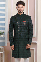 Raivat Ethnic Velvet Jacquard Silk Thread Work Indo Western In Dark Green Colour - Distacart