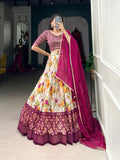 Lorenvalley Fashion Multicolor Tasar Silk Floral and Patola Print with Foil Work Lehenga Choli with Dupatta