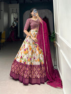 Lorenvalley Fashion Multicolor Tasar Silk Floral and Patola Print with Foil Work Lehenga Choli with Dupatta