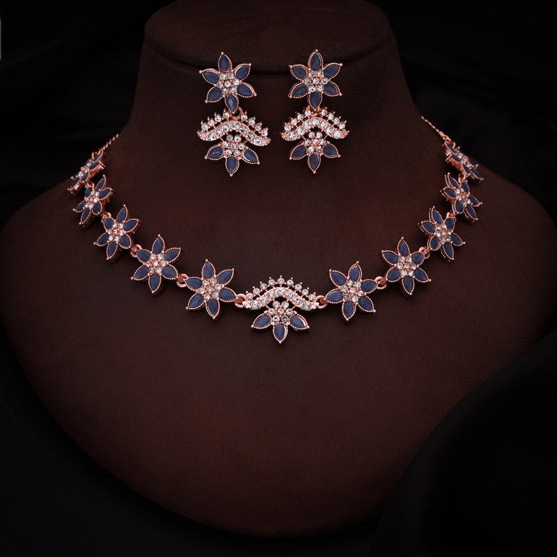Tehzeeb Creations Blue Colour Star Design Stone Studded Necklace With Earrings