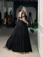 Lorenvalley Fashion Black Pure Rayon Embossed Design Lace Border Lehenga Choli with Dupatta