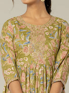 Yufta Green Pure Cotton Dori Embroidery Dress - Distacart