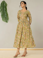 Yufta Green Pure Cotton Dori Embroidery Dress - Distacart