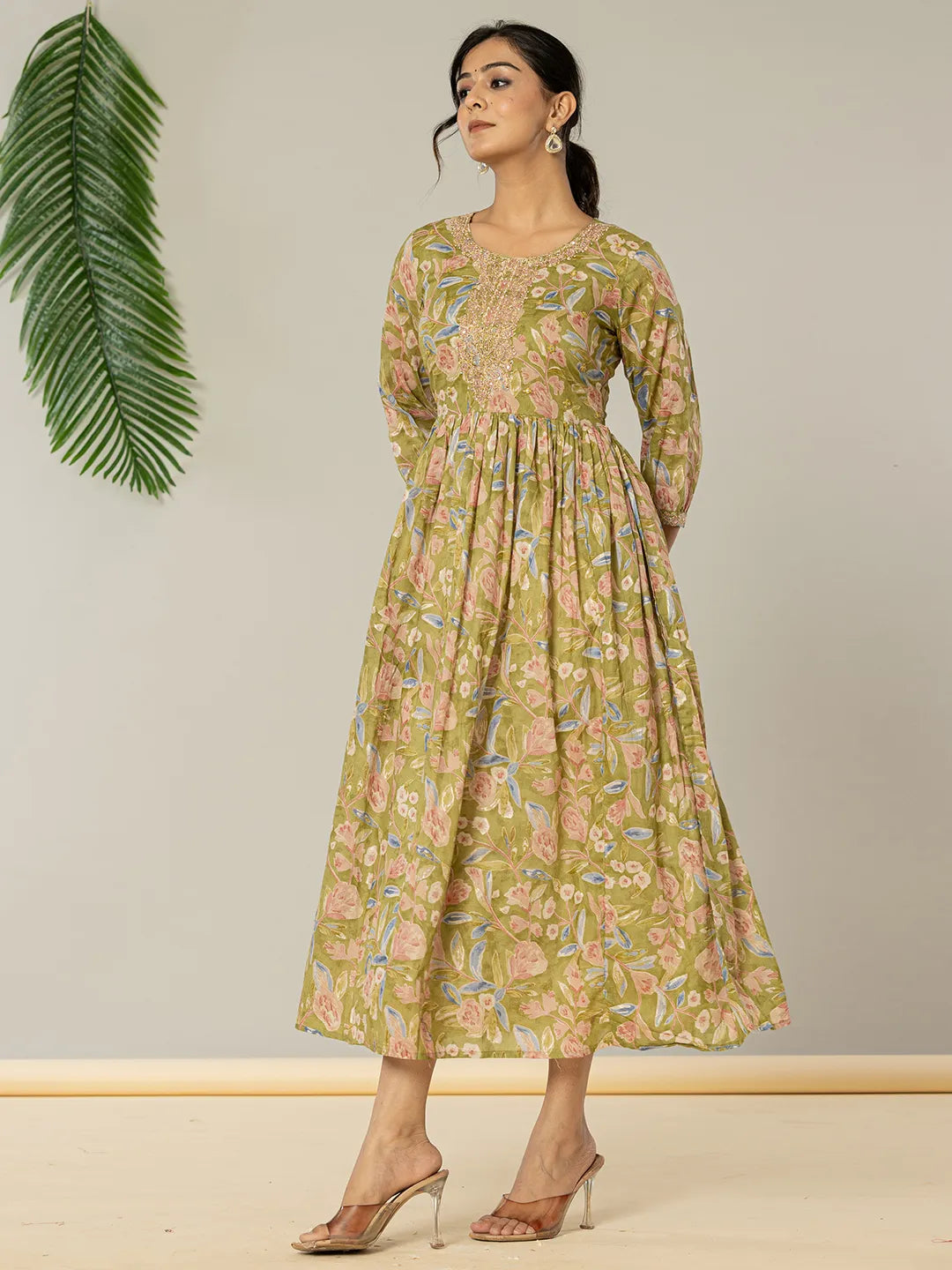Yufta Green Pure Cotton Dori Embroidery Dress - Distacart