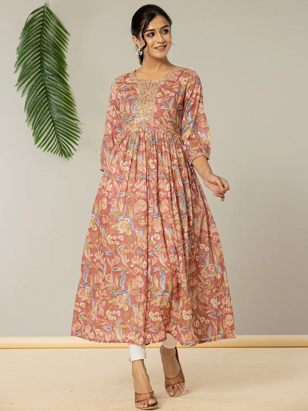 Yufta Pink Pure Cotton Sequins_Work Dress - Distacart