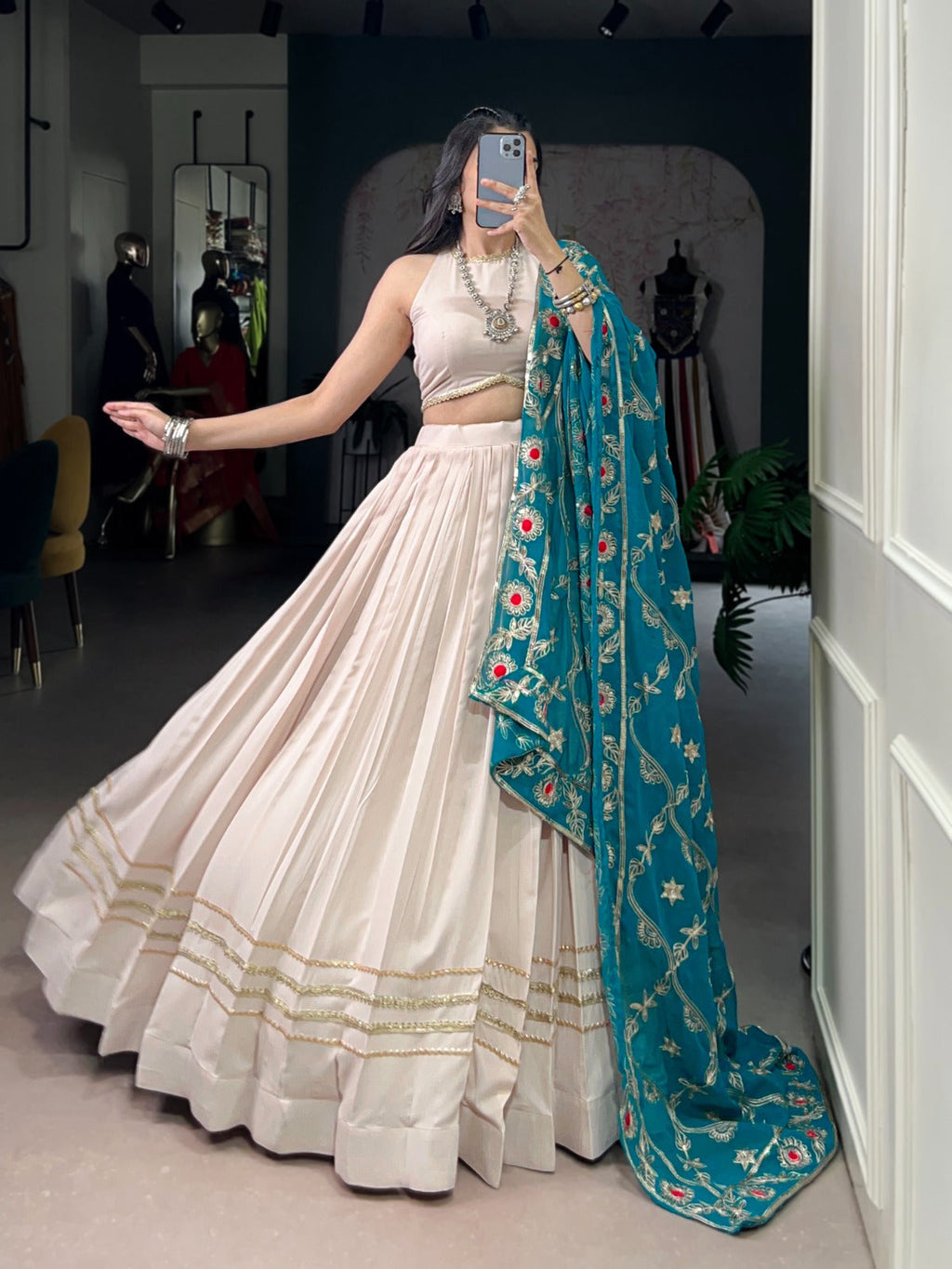 Lorenvalley Fashion Offwhite Pure Rayon Lace Touch Up Lehenga Choli with Dupatta