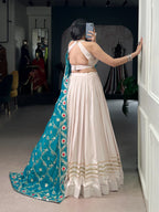 Lorenvalley Fashion Offwhite Pure Rayon Lace Touch Up Lehenga Choli with Dupatta