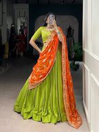 Lorenvalley Fashion Parotgreen Pure Rayon Lace Touch Up Lehenga Choli with Dupatta