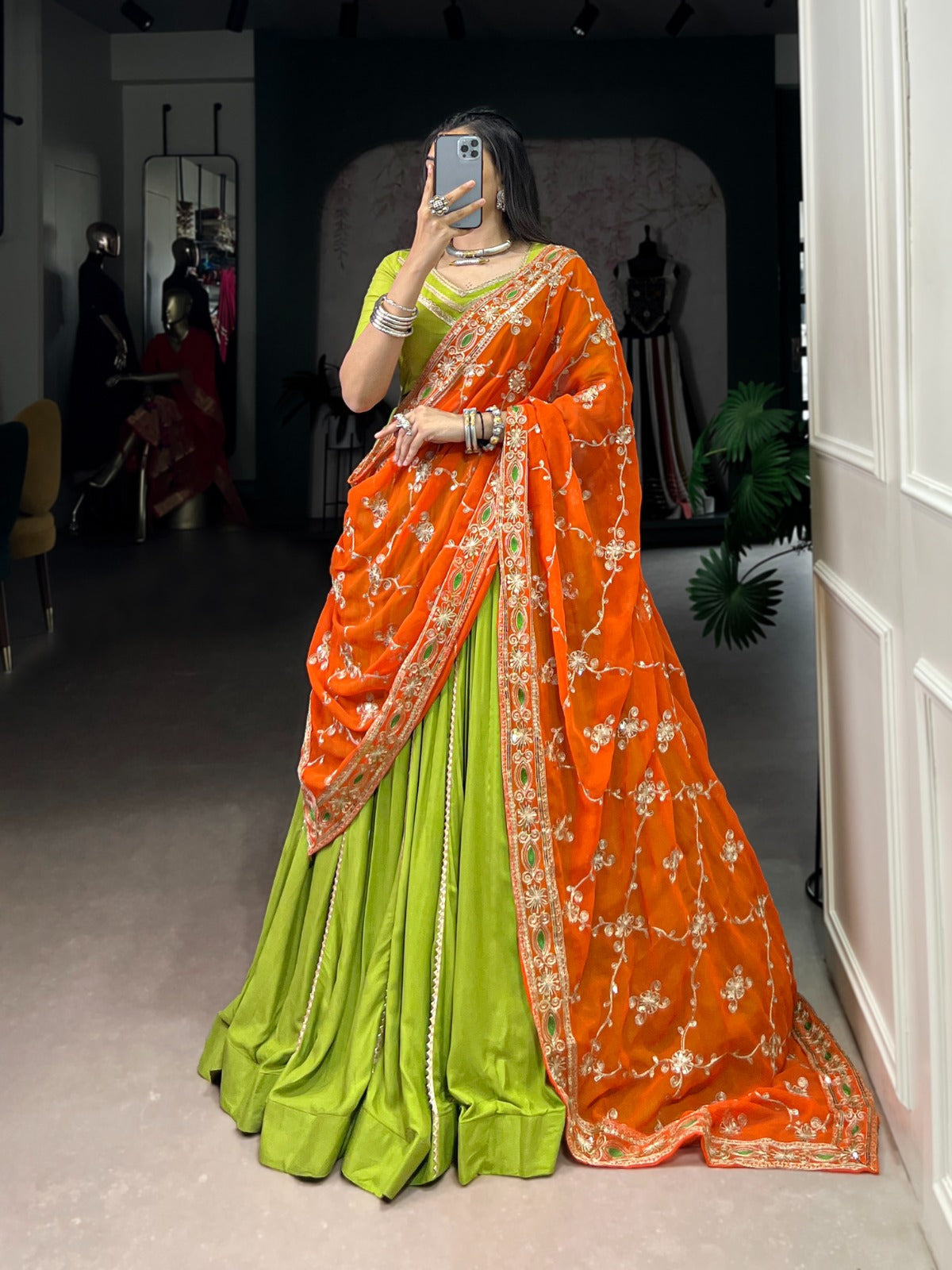 Lorenvalley Fashion Parotgreen Pure Rayon Lace Touch Up Lehenga Choli with Dupatta