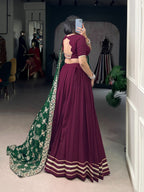 Lorenvalley Fashion Wine Pure Rayon Lace Touch Up Lehenga Choli with Dupatta