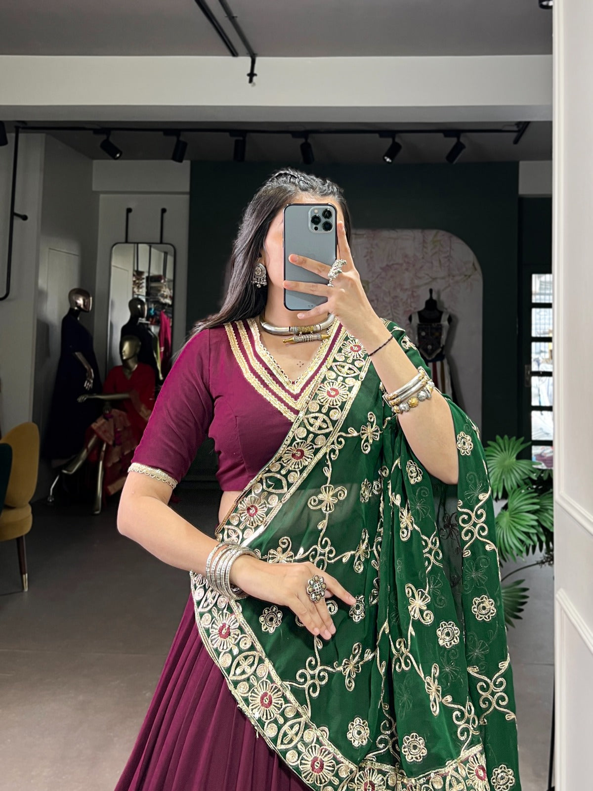 Lorenvalley Fashion Wine Pure Rayon Lace Touch Up Lehenga Choli with Dupatta