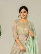 Yufta Green Cotton Embroidery A-Line Kurta Dupatta Set