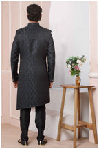 Raivat Ethnic Jacquard Silk Thread Work Indo Western In Navy Blue Colour - Distacart