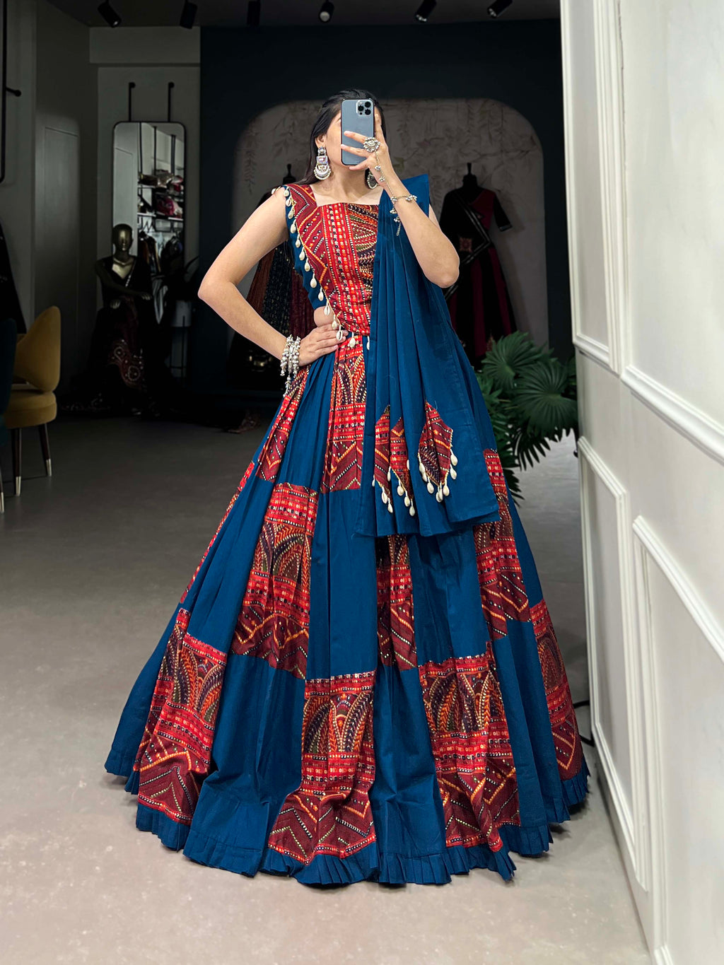 Lorenvalley Pure Cotton Plain And Printed With Foil Work Lehenga Choli with Dupatta