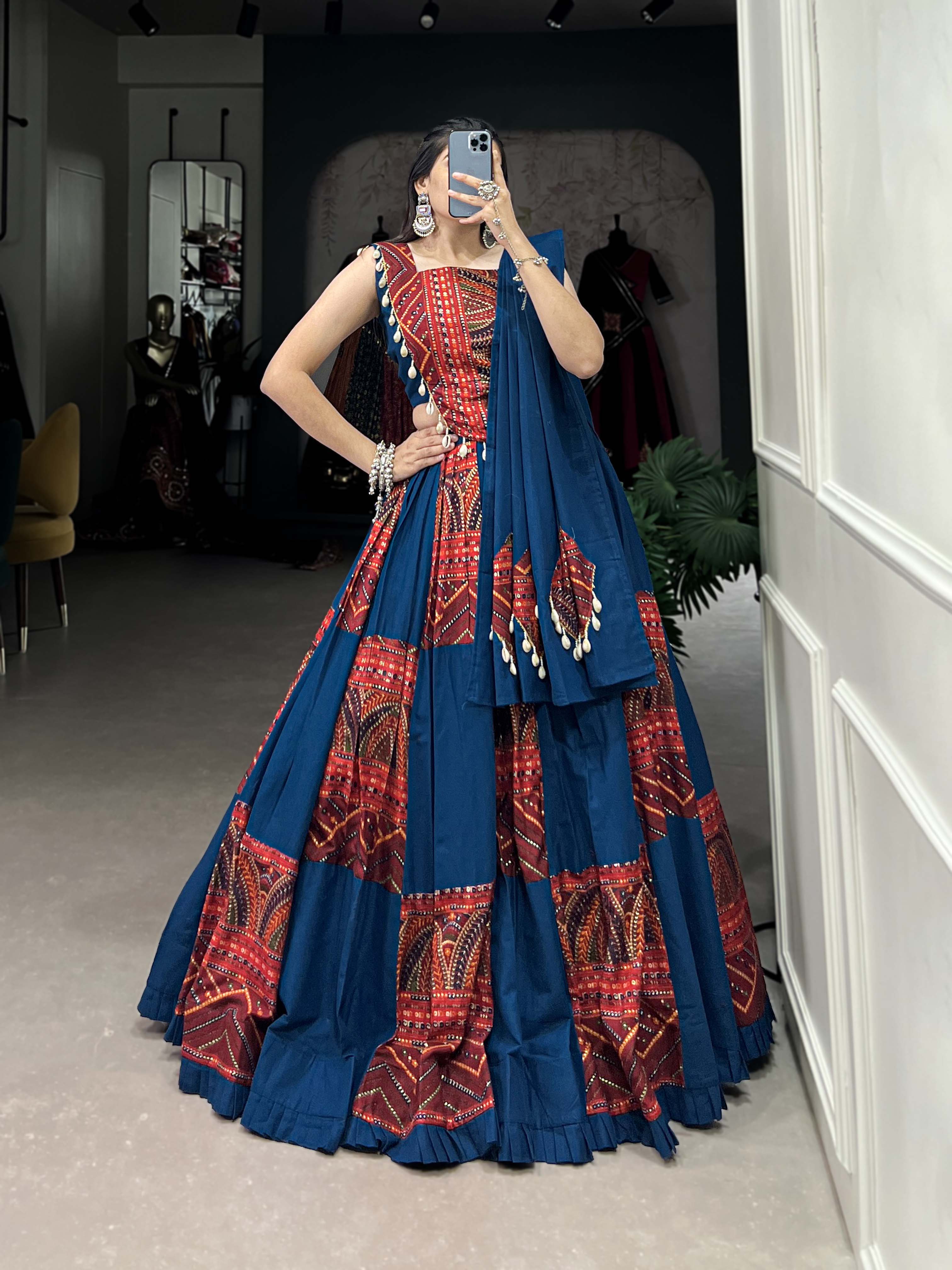 Lorenvalley Pure Cotton Plain And Printed With Foil Work Lehenga Choli with Dupatta