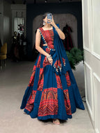 Lorenvalley Pure Cotton Plain And Printed With Foil Work Lehenga Choli with Dupatta