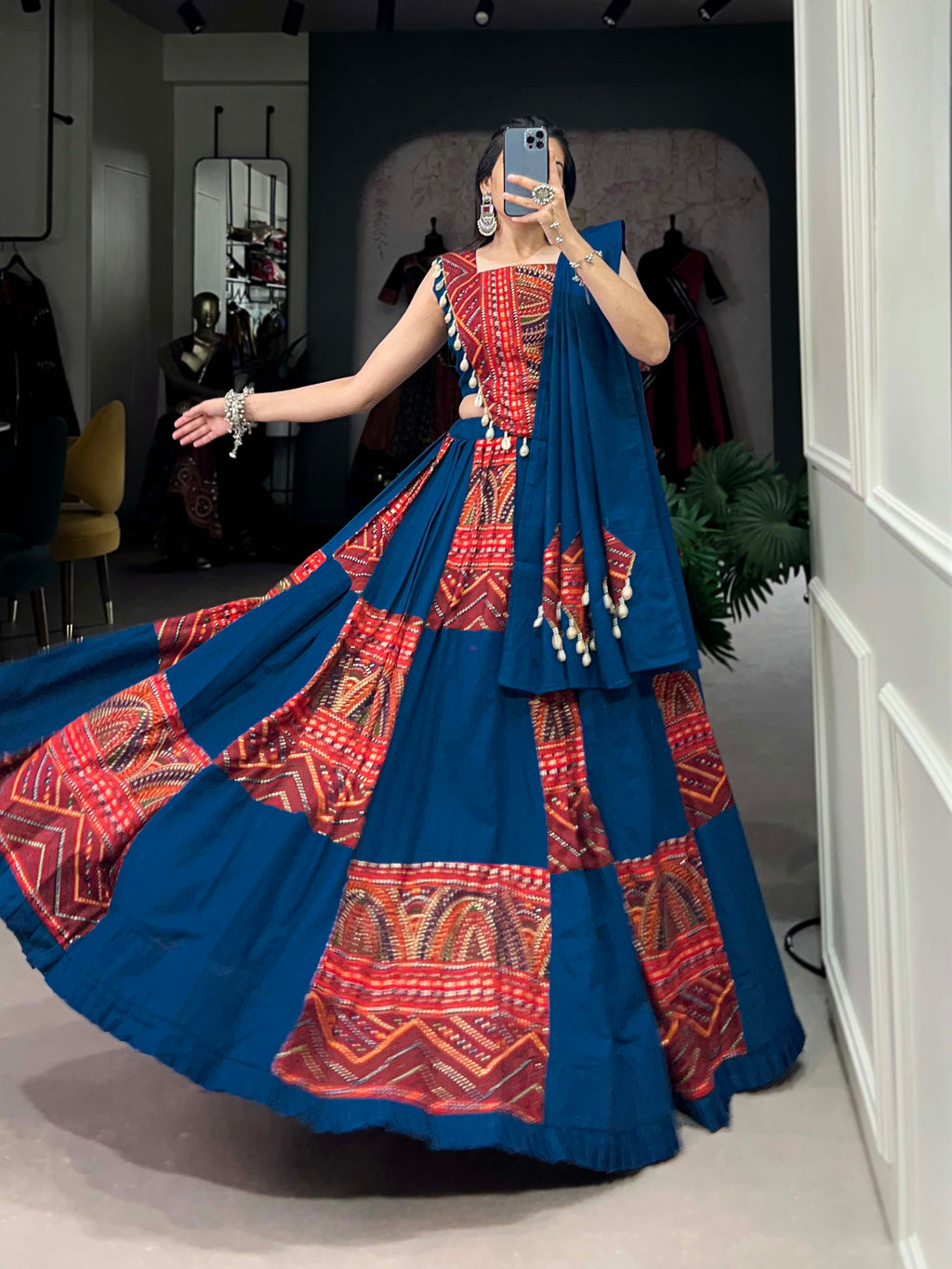 Lorenvalley Pure Cotton Plain And Printed With Foil Work Lehenga Choli with Dupatta