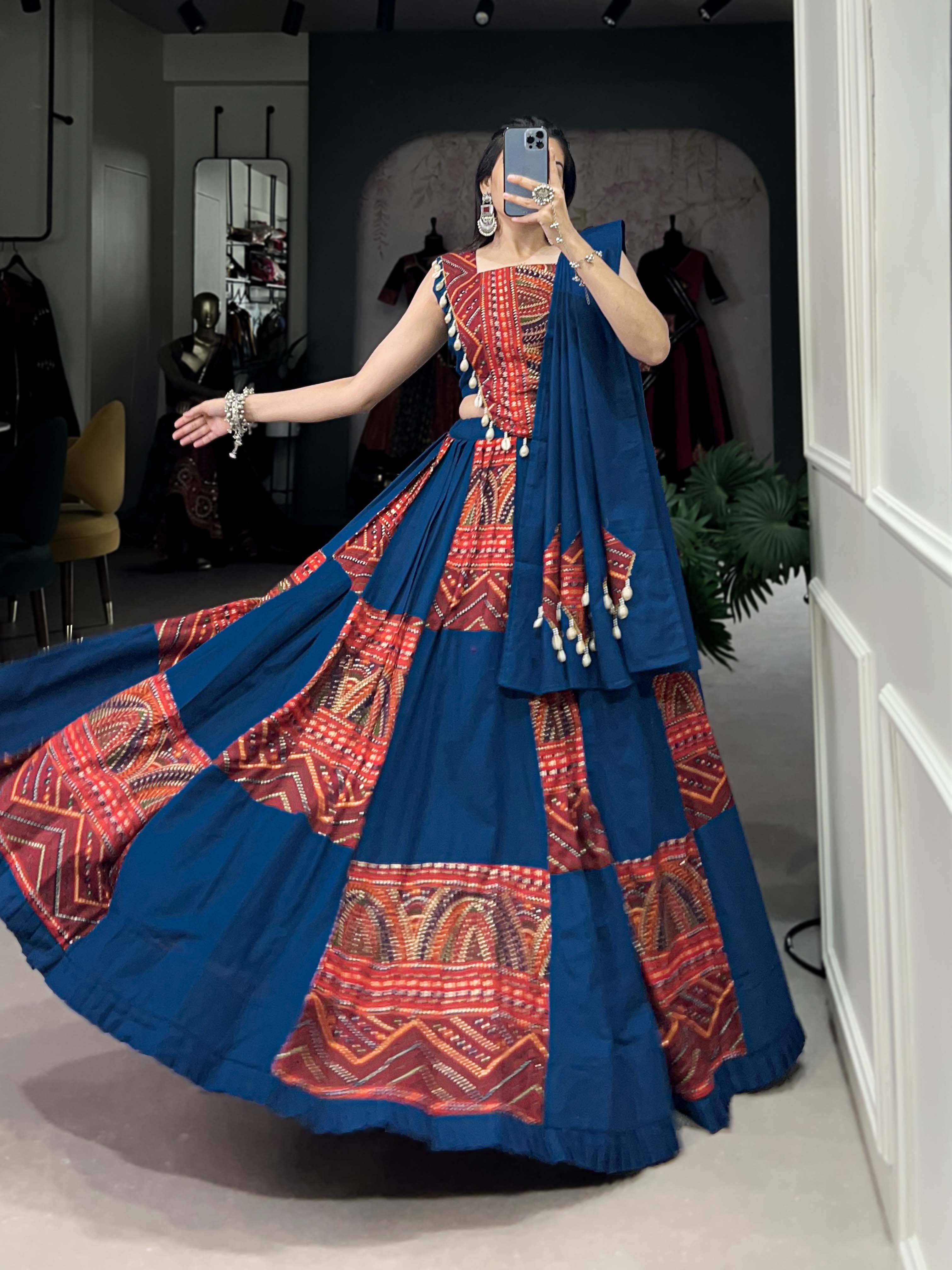 Lorenvalley Pure Cotton Plain And Printed With Foil Work Lehenga Choli with Dupatta
