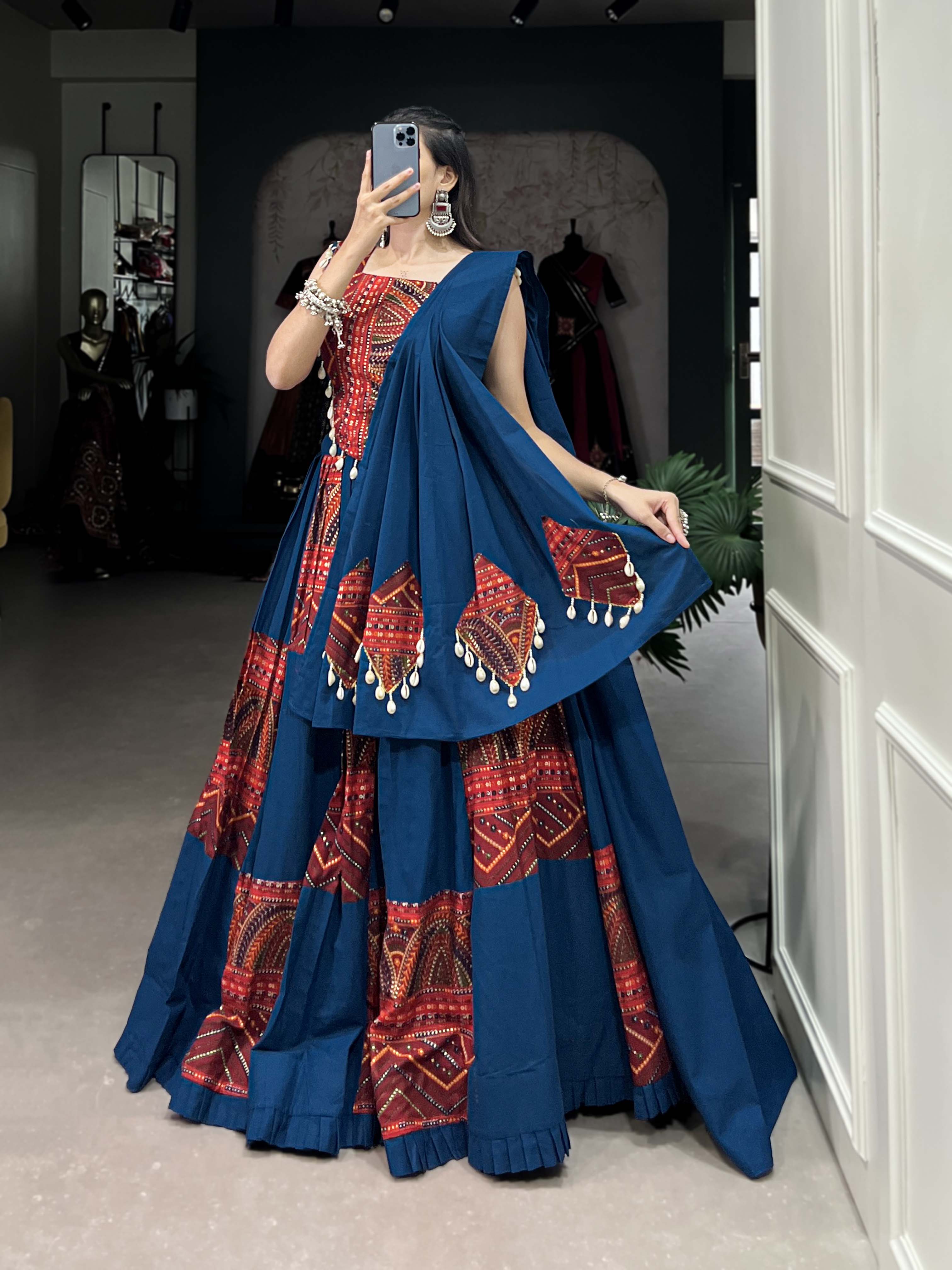 Lorenvalley Pure Cotton Plain And Printed With Foil Work Lehenga Choli with Dupatta