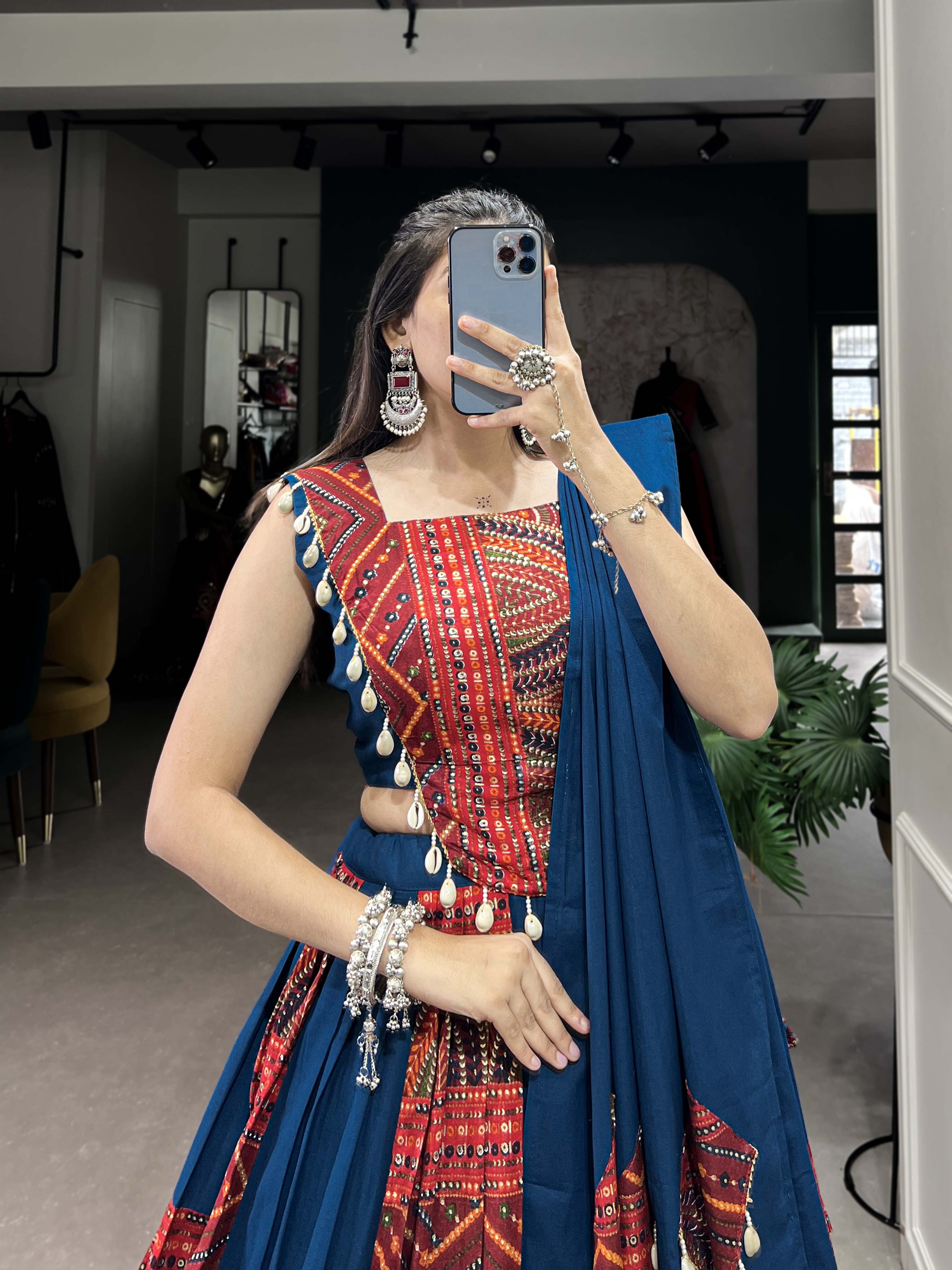 Lorenvalley Pure Cotton Plain And Printed With Foil Work Lehenga Choli with Dupatta