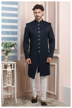 Raivat Ethnic Jacquard Silk Thread Work Indo Western In Blue Colour - Distacart