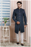 Raivat Ethnic Jacquard Silk Thread Work Indo Western In Blue Colour - Distacart