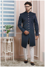 Raivat Ethnic Jacquard Silk Thread Work Indo Western In Blue Colour - Distacart