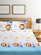 Home Sizzler White & Blue Printed 210 TC Double Bedsheet With 2 Pillow Covers - Distacart