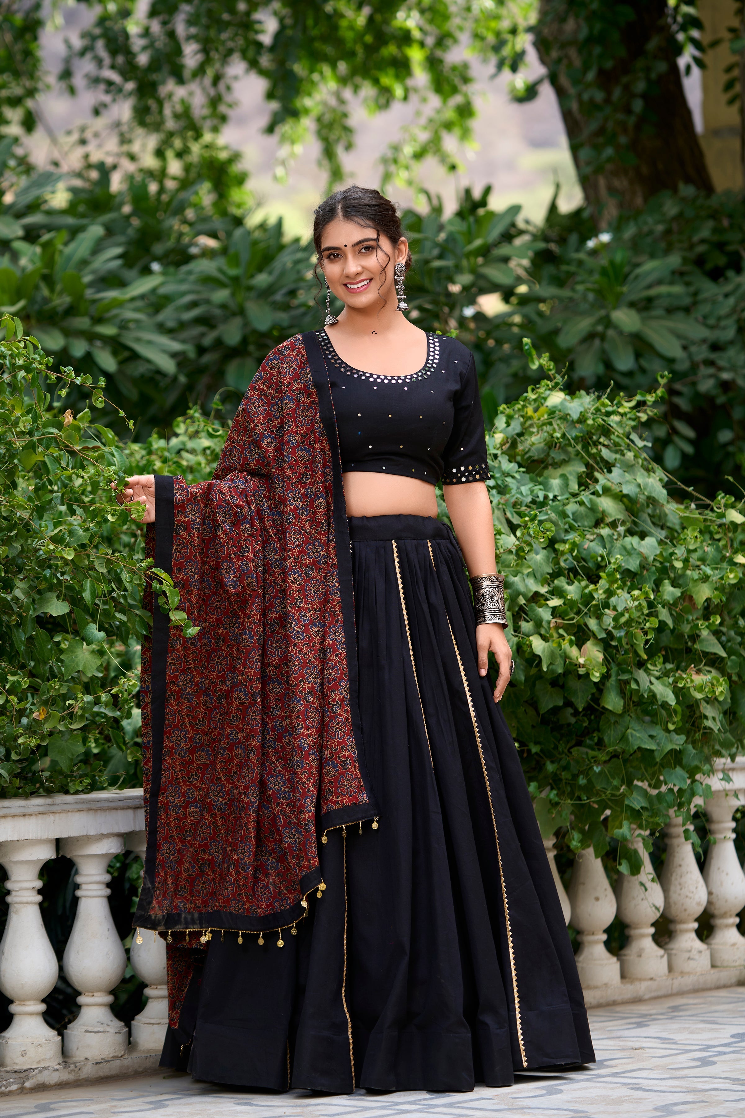 Lorenvalley Black Pure Cotton Plain With Gota Patti Touch Up Lehenga Choli