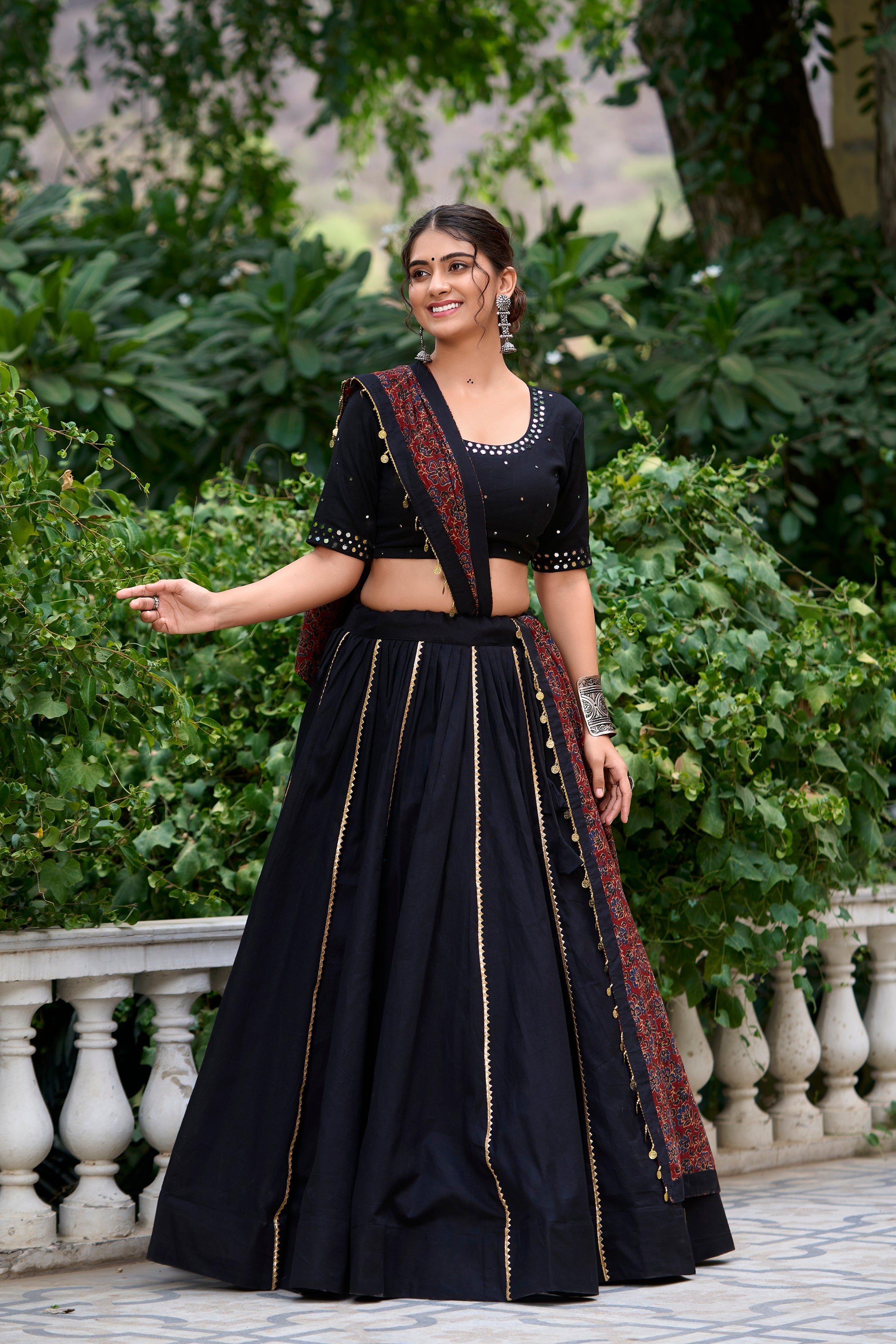 Lorenvalley Black Pure Cotton Plain With Gota Patti Touch Up Lehenga Choli