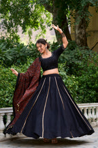 Lorenvalley Black Pure Cotton Plain With Gota Patti Touch Up Lehenga Choli